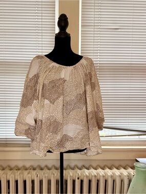 Maeve Beige and Brown Printed Peasant Blouse